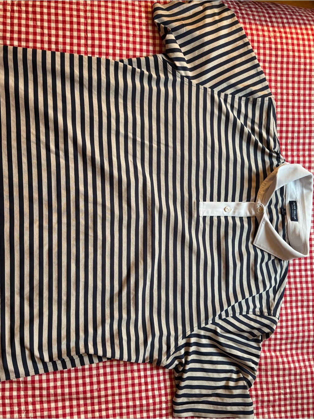 Peter millar Striped Polo Shirt - Navy and Cream Sz XL